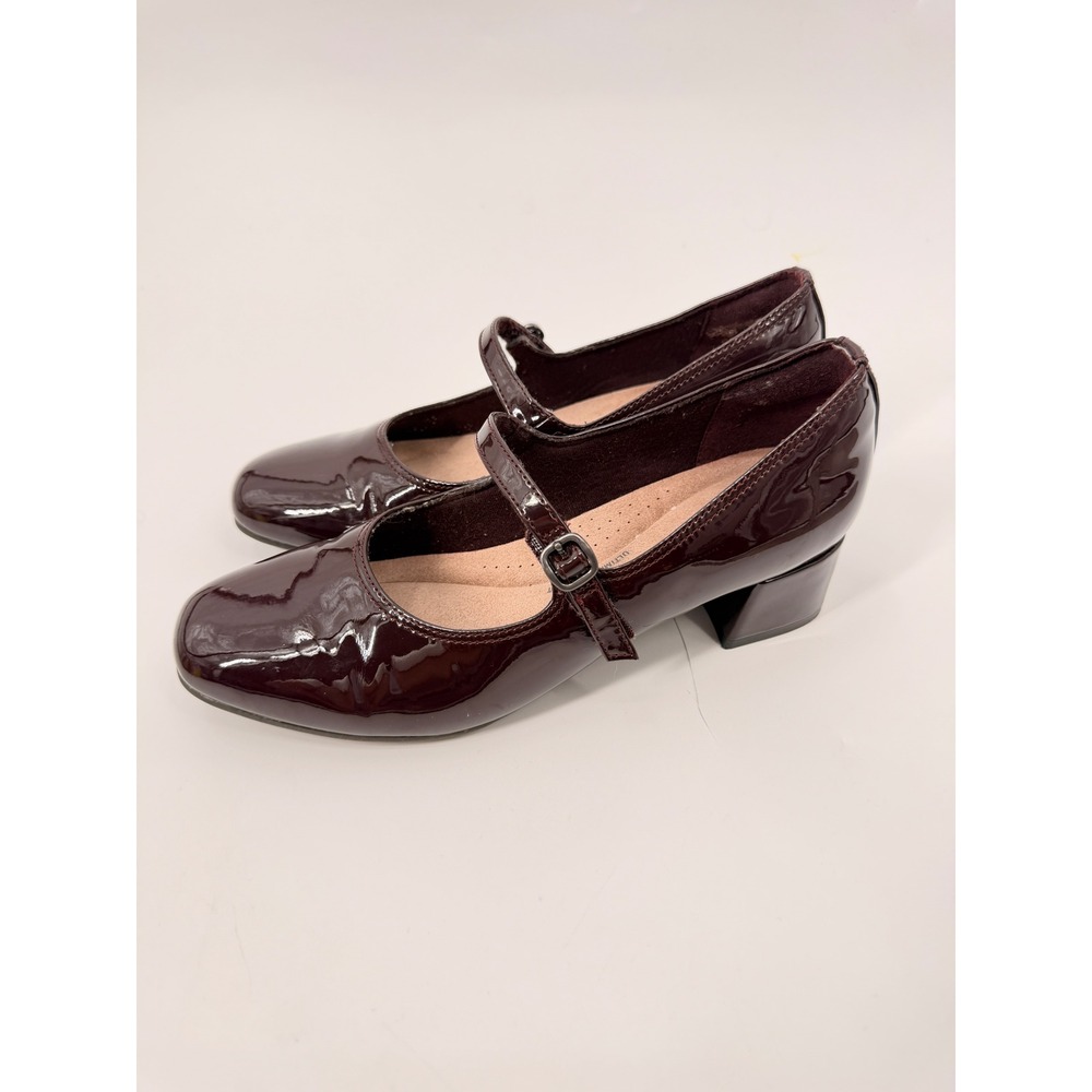 Clarks Iridessa Rae Pumps Women 8 Merlot Patent Mary Jane Block Heel Shoes